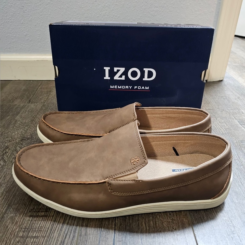 Izod Men's Tan Slip-On Loafers Seapoint Memory Foam Slip On Loafers New in Box